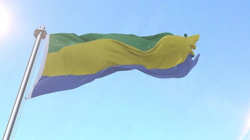 National Flag of Gabon Fluttering in the Sky