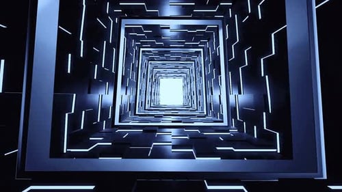 Futuristic Abstract Blue Neon Tunnel Digital Background