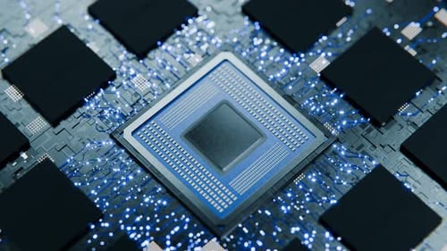 Salvapantallas para el bloque tecnológico. Vídeo sobre tecnología y electrónica. Microchip abstracto.
El