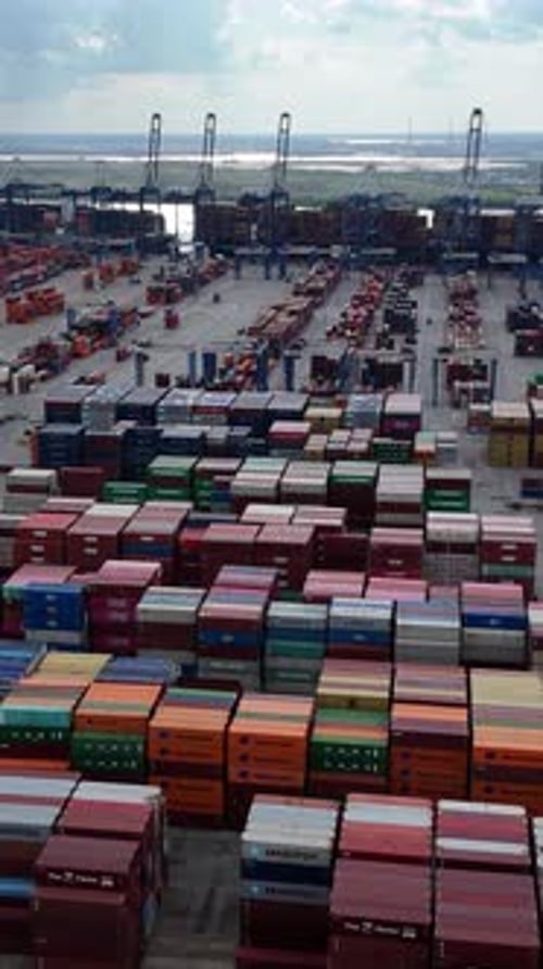 Logistics and Transportation of Container Cargo Ships in the Port Container Truck and Crane Bridge