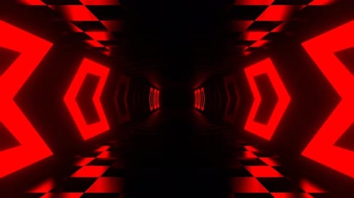 Reverse Tunnel With Red Neon Direction Arrows In 4K
