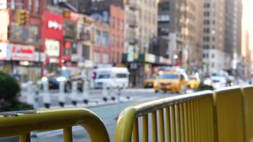 Manhattan Midtown Street New York City USA People Near Port Authority Bus Terminal Yellow Taxi