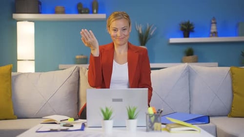 Home office worker woman expressing her mind and success to the camera.
