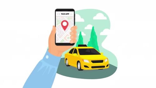 Flat Design Animation of Ordering a Taxi through a Mobile App