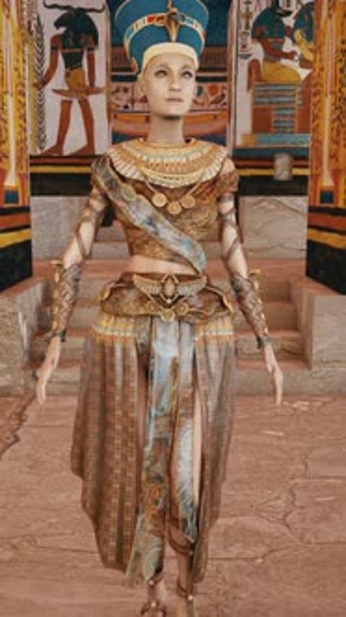 Queen Nefertiti in Tomb with old wall paintings in ancient Egypt.