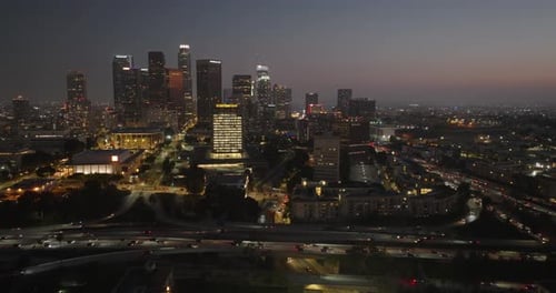 a city skyline at night