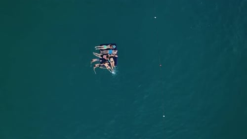People Swim in the Azure Sea Aerial View 4 K Turkey Alanya