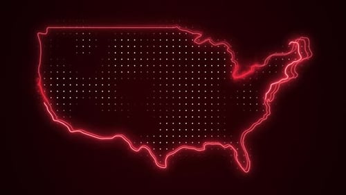Animated Neon Map of United States with Digital Grid