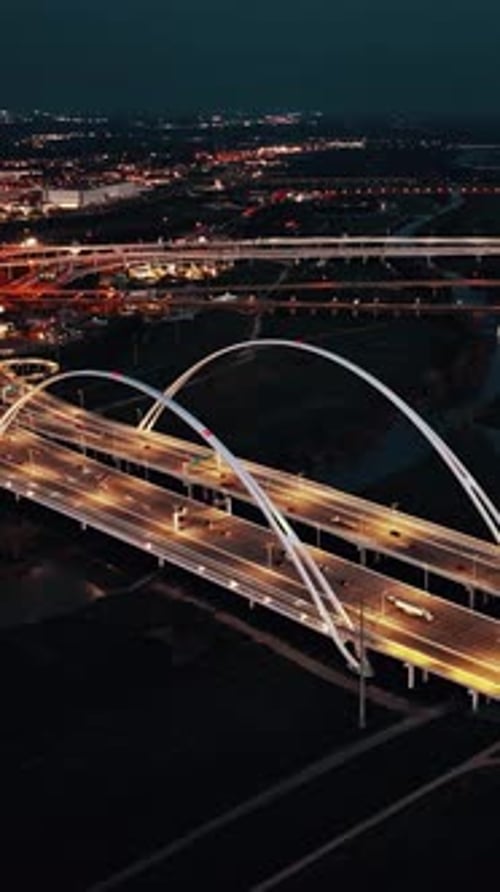 Stunning night view of Dallas skyline and illuminated highways
