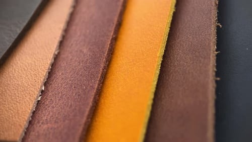 Macro Pan of Assorted Colorful Leather Swatches