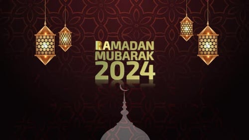 Ramadan Mubarak Lanterns and Mosque Greeting Animation