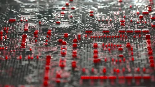 d'une carte de circuit informatique avec une lumière rouge balayant les composants