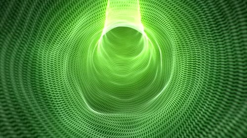 Green wavy tunnel with bright glow effect. Elegant soft light background with wave tube