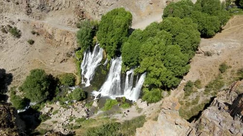 Aerial view Shaqe waterfall in Armenia.