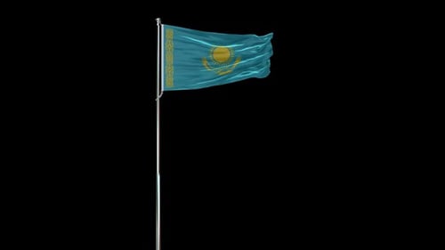 Waving Kazakhstan Flag on Pole with Alpha Channel
