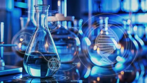 Futuristic Science Lab with Holographic DNA and Data