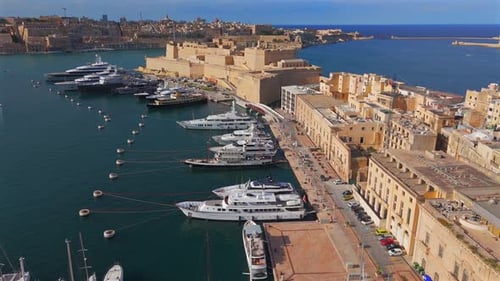 Aerial View of Mediterranean City Harbor with Yachts