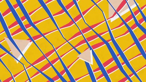 Abstrakte Komposition bestehend aus chaotisch verstreuten animierten geometrischen Elementen