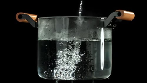 Water is Poured Into a Saucepan Filmed on a Highspeed Camera at 1000 Fps