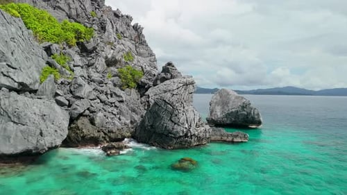 Twin Rocks El Nido Palawan Philippines Aerial Limestone Cliffs Turquoise Sea Dramatic Rock Formation