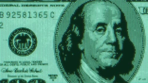 Green Digital 100 Dollar Bill Abstract Background with Binary Code Business and CBDC Finance Concept