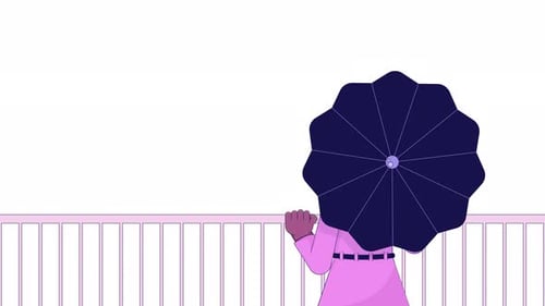 Umbrella woman on terrace line 2D character animation
