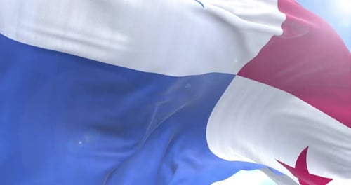 Realistic Waving Panama Flag Against Blue Sky