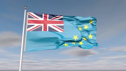Waving Tuvalu Flag Animation on a Clear Sky Background