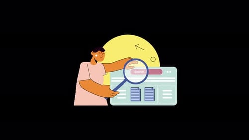 Abbildung eines Mannes mit einer Lupe auf einem Computerbildschirm