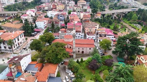 Aerial View of Mosque and Cityscape