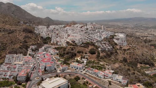The white village of Mojácar during day light. Aerial shot.