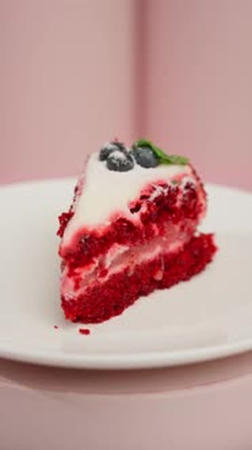 Slice of Red Velvet Cake with Blueberries