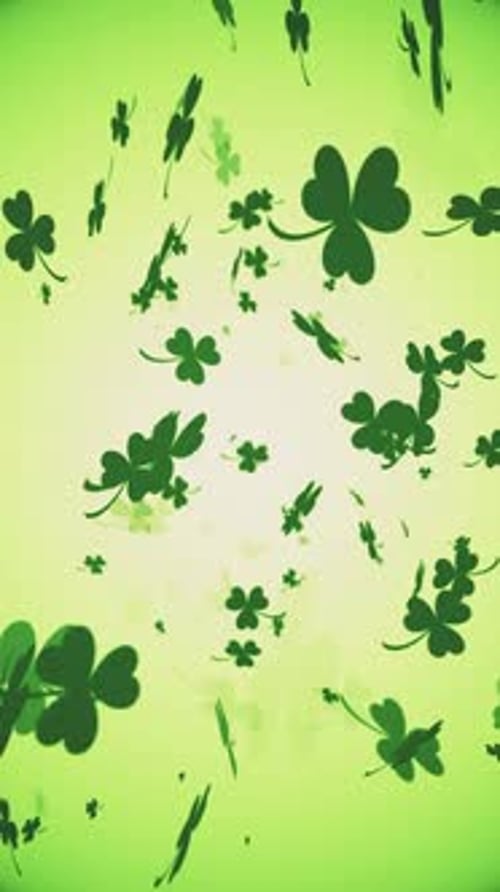 Falling Green Shamrocks Vertical Background Loop