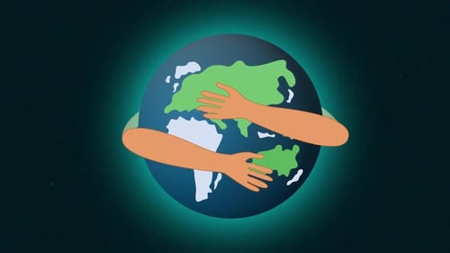 hand holding earth green planet green future animation