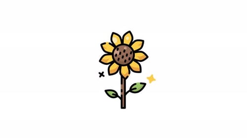 Sunflower with a brown stem and green leaves icon animation video