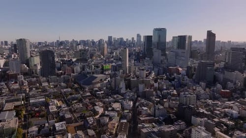 Aerial Panoramic View of Metropolis Houses in Residential Urban Borough and High Rise Buildings in