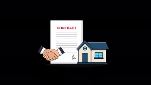 Animated Contract Paper with House. Real Estate Contract Concept Video - Transparent