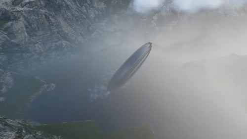 3d render. UFO crashed in the mountains
