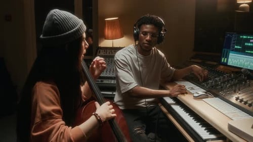Two Artists Creating Experimental Music in Recording Studio