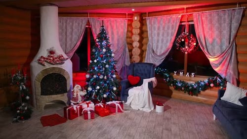 Cozy Cabin with Christmas Tree and Decorations