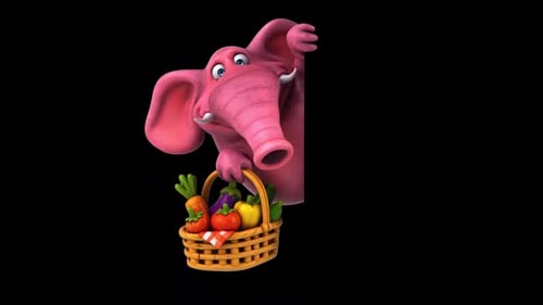 Lustiger 3D-Cartoon-Elefant mit Gemüse (auf Alpha)