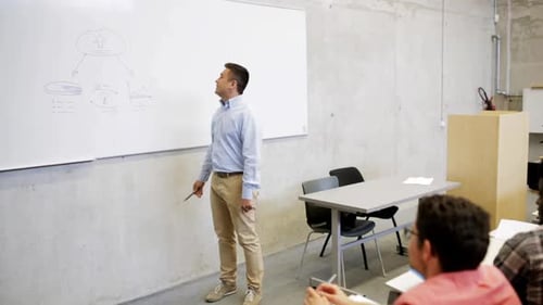 Professor lecturing to college students in class