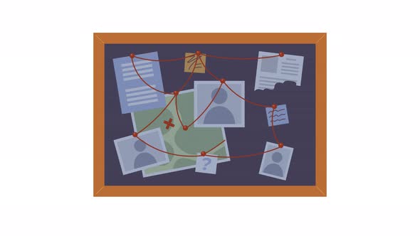 Animated Investigation Board with Evidence and Red String Connections ...