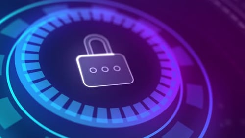 Glowing digital padlock rotating animation in six variations