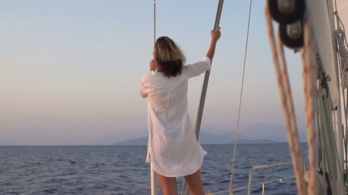 Woman Admire View While Sailing Boat on Sea Admire