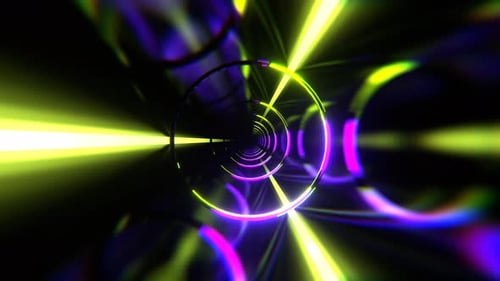 Purple And Light Green Infinite Corridor Of Wandering Ring Energy Background Vj Loop I 4K