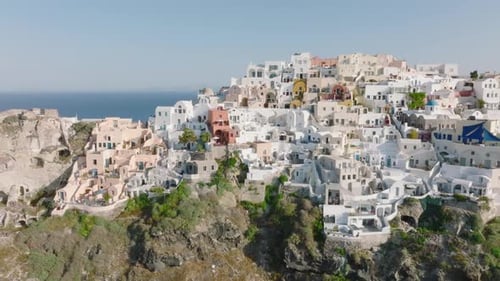 Aerial view of Oia Castle, Oia, Santorini, Greece