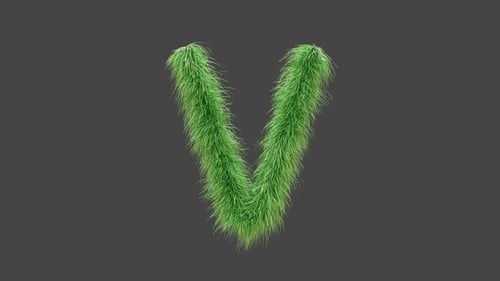 3D animation green grass letter V