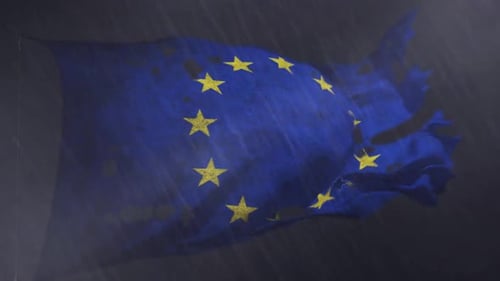 Grunge Style Damaged European Union Flag Waving
