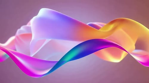 Abstract Iridescent Flowing 3D Ribbons with Colorful Liquid